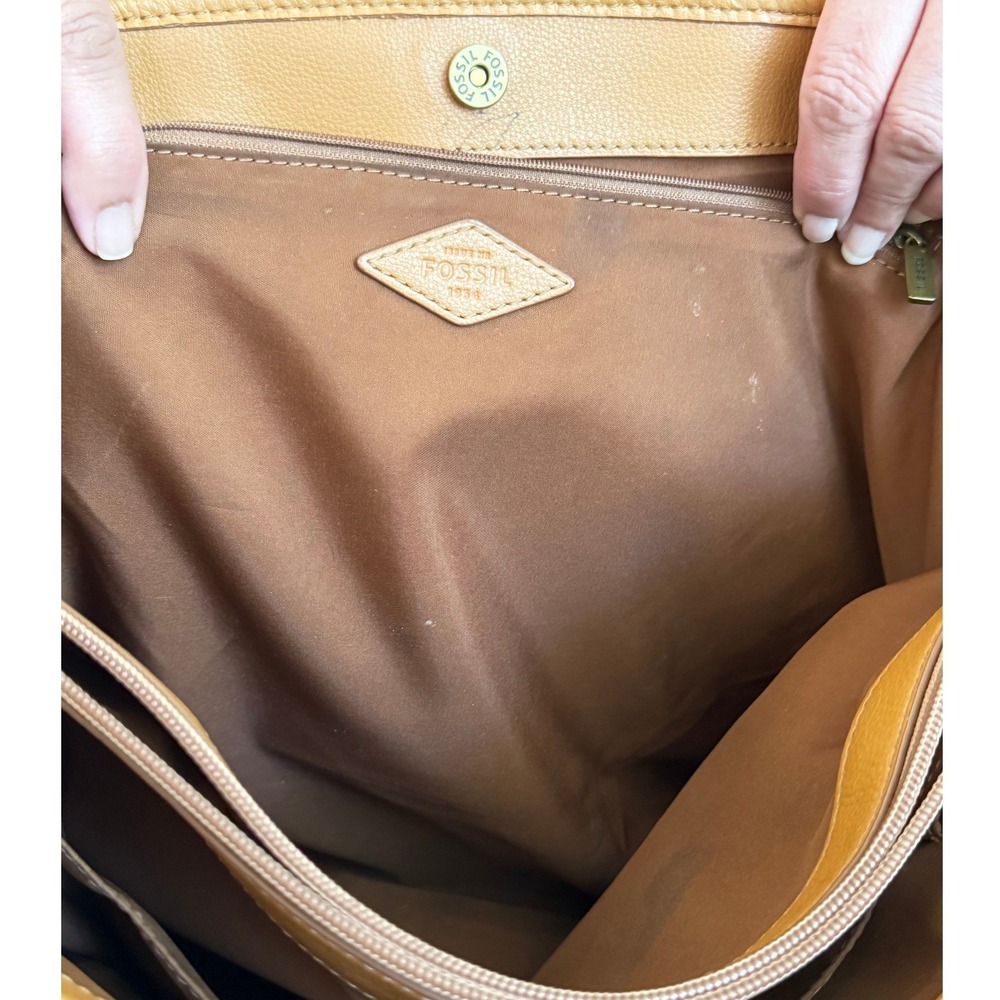 Fossil Woven Leather Tote Bag Large Tan Brown Braided Shoulder Bag Handbag - Picture 5 of 8